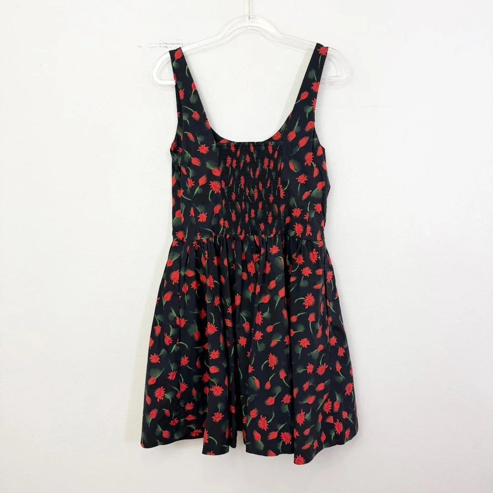 J.Crew Painted Daisy Fit & Flare Mini Dress Black Floral Size 8 Tall